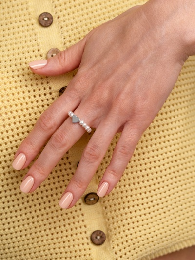 Кольцо бисерное «Сердечко», белое