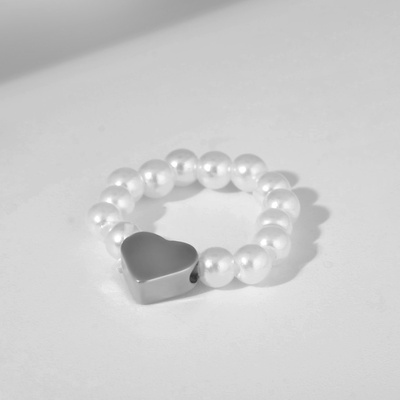 Кольцо бисерное «Сердечко», белое