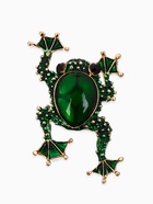 Брошь «Лягушка» кабошон, цвет зелёный в золоте - Фото 1