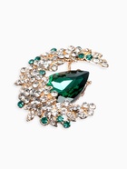 Брошь «Императрица» полумесяц, бело-зелёная в золоте 9409965