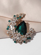 Брошь «Императрица» полумесяц, бело-зелёная в золоте 9409965