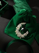 Брошь «Императрица» полумесяц, бело-зелёная в золоте 9409965