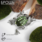 Брошь «Лягушка» путешественница, цвет зелёный в серебре - Фото 1