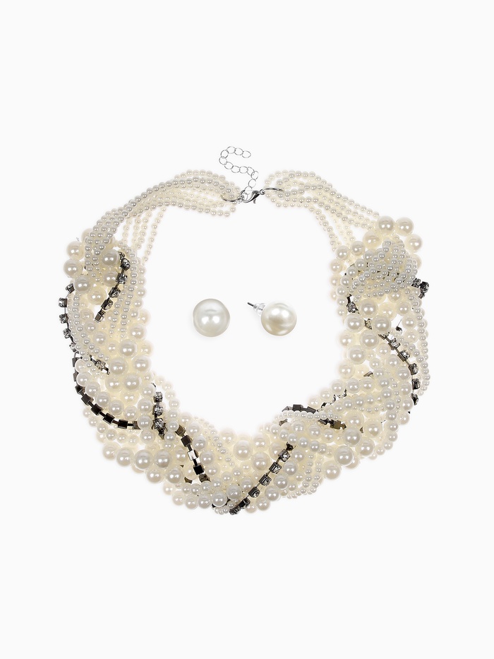 Набор 2 предмета: серьги, бусы «Жемчужный со стразами», цвет белый, 40 см - Фото 1