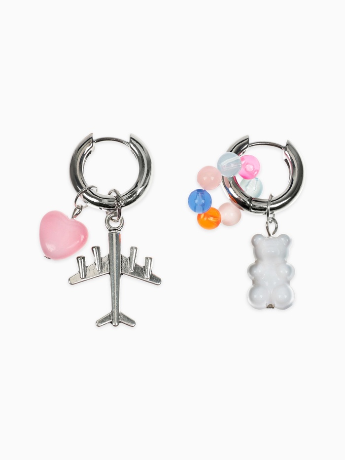 Серьги со съёмным элементом «Трансформер», мишка и сердце, цветные в серебре