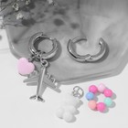 Серьги со съёмным элементом «Трансформер» мишка и сердце, цветные в серебре - Фото 2