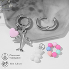 Серьги со съёмным элементом "Трансформер" мишка и сердце, цветные в серебре - фото 3073108