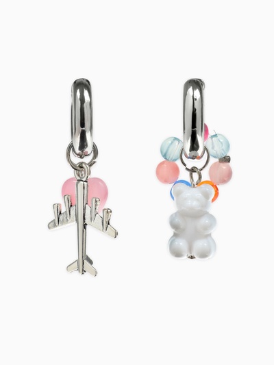 Серьги со съёмным элементом «Трансформер» мишка и сердце, цветные в серебре