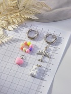 Серьги со съёмным элементом «Трансформер» мишка и сердце, цветные в серебре - Фото 6