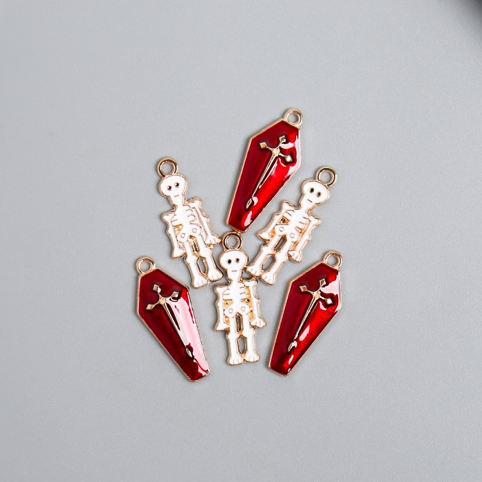 Декор для творчества металл, эмаль "Скелет и гроб" набор 2 шт 2,6х1,1 см - Фото 1