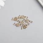 Декор для творчества металл, стразы "Рыбий скелет" золото 0,9х2 см (комплект 6 шт) - фото 22190751