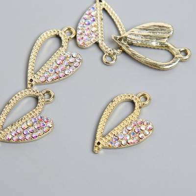 Металлический элемент, декоративная подвеска «Арт Узор. Разные половинки сердца», стразы, золото, 1.8×2.5 см