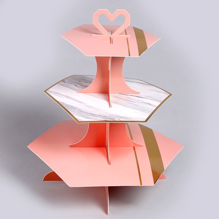 Подставка для пирожных, трёхъярусная, цвет розовый - фото 1907713131