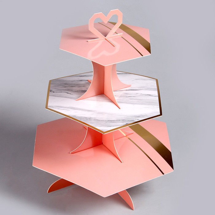 Подставка для пирожных, трёхъярусная, цвет розовый - фото 1907713133