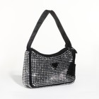 Сумка-багет на молнии, цвет чёрный/серые стразы - фото 24317995