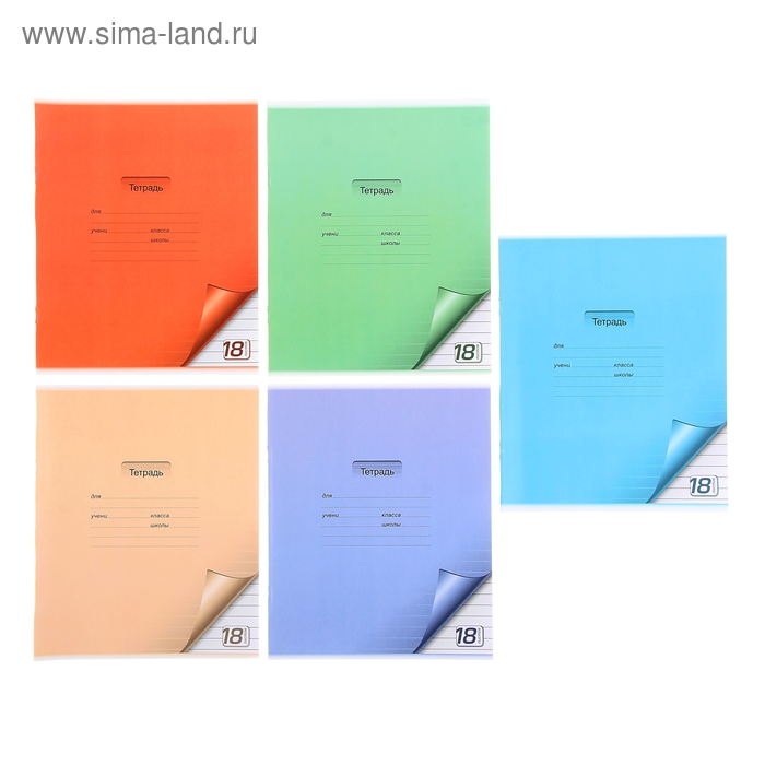 Тетрадь 18 листов линейка "Цветная с уголком", 5 видов МИКС - Фото 1