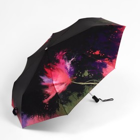 Зонт автоматический «Цветок», облегчённый, сатин, 3 сложения, 8 спиц, R = 52 см, цвет чёрный/розовый