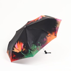 Зонт автоматический «Цветок», облегчённый, сатин, 3 сложения, 8 спиц, R = 52 см, цвет чёрный/оранжевый
