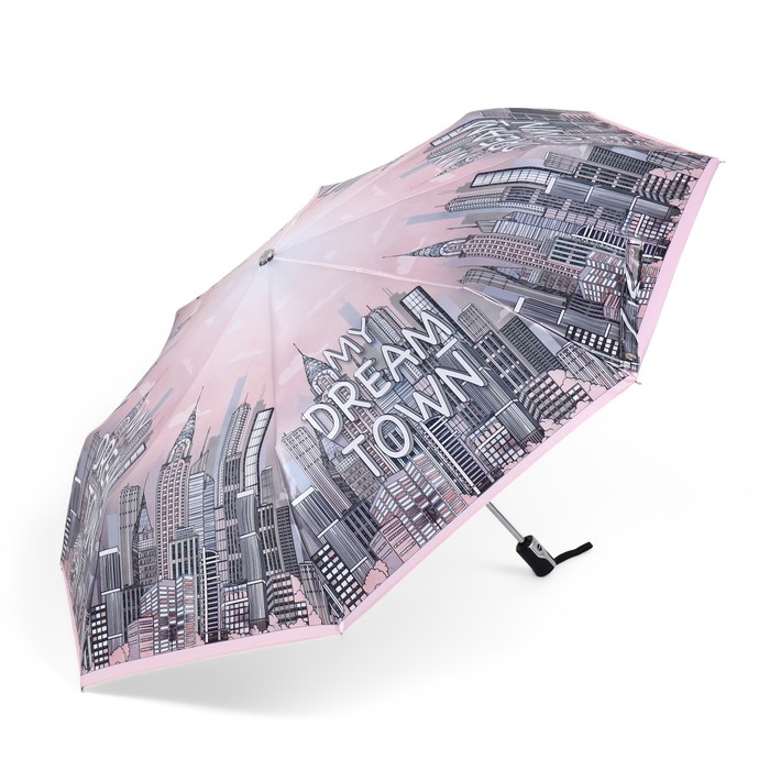 Зонт автоматический «Town», облегчённый, сатин, 3 сложения, 8 спиц, R = 52 см, цвет розовый