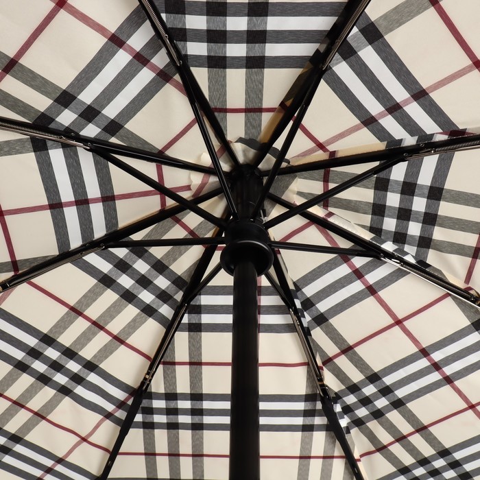 Зонт автоматический «Клетка», 3 сложения, 8 спиц, R = 50 см, цвет бежевый/чёрный - фото 1907713284