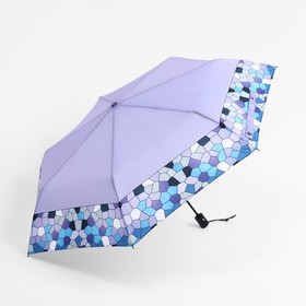 Зонт автоматический «Мозайка», эпонж, 3 сложения, 8 спиц, R = 48 см, цвет сиреневый