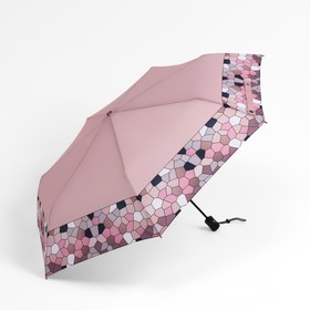 Зонт автоматический «Мозайка», эпонж, 3 сложения, 7 спиц, R = 48 см, цвет розовый