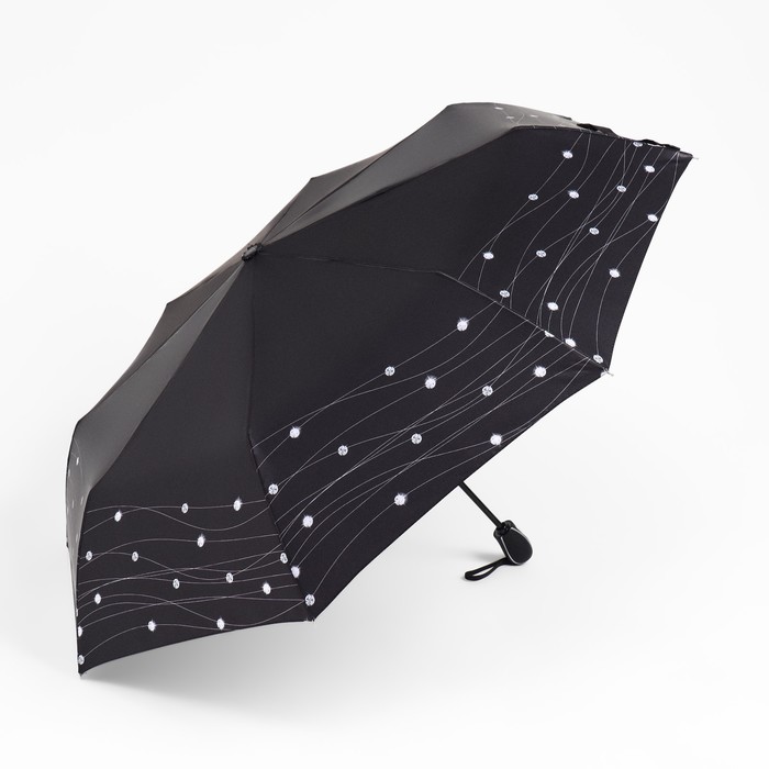 Зонт автоматический «Волна», сатин, 3 сложения, 8 спиц, R = 51 см, цвет чёрный