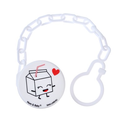 Держатель для соски - пустышки M&B «Люблю молоко», на цепочке, белый