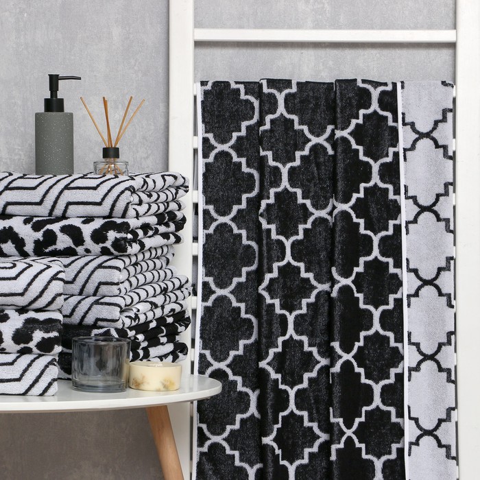 Полотенце махровое Этель Ornament, 50×90 см, 100% хлопок, 420 г/м², чёрно-белое - Фото 1