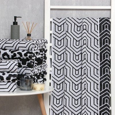 Полотенце махровое Этель Ornament чёрный, 50×90 см, 100% хлопок, 420 г/м², чёрно-белое