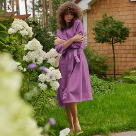 Халат вафельный женский Экономь и Я рукав 3/4 цвет лаванда, размер 50-52, 100% хлопок, 200 г/м²