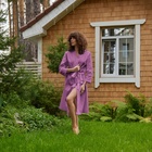 Халат вафельный женский Экономь и Я рукав 3/4 цвет лаванда, размер 50-52, 100% хлопок, 200 г/м² - Фото 4