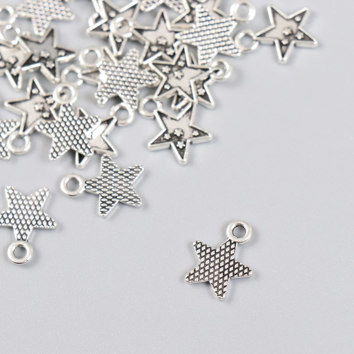Декор для творчества металл "Звезда с маленькмими звёздочками" серебро 1х1,3 см - фото 1898927378