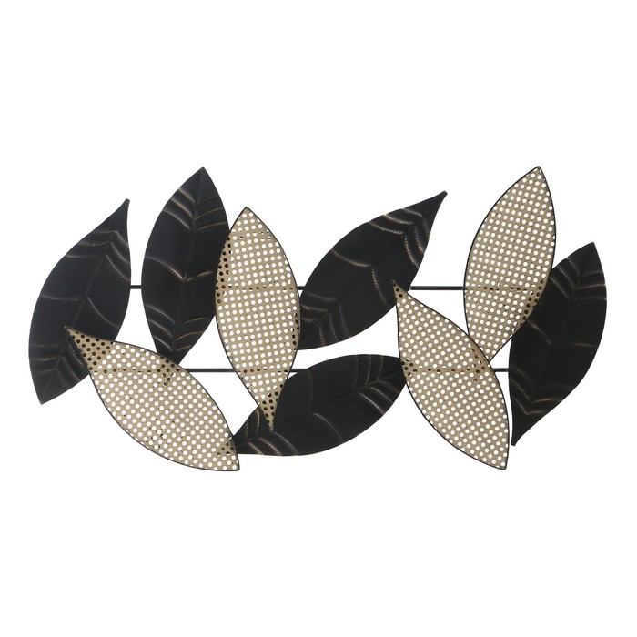 Декор настенный металл "Листья. Точки" чёрный с золотом 105х55 см - фото 1906266151