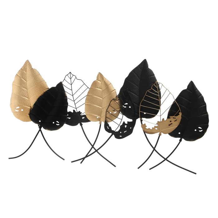 Декор настенный металл "Листья" чёрный с золотом 120х67 см - фото 1906266155