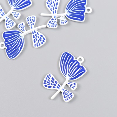 Декор для творчества металл, эмаль "Бело-синий цветок" 2,2х3 см