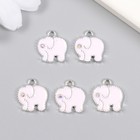 Декор для творчества металл, эмаль, страза "Слонёнок" серебро 1,3х1,4 см (комплект 5 шт) - фото 22193442