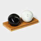 Набор керамический для специй на деревянной подставке BellaTenero «Камни», 2 предмета: солонка 30 мл, перечница 30 мл, цвет белый и чёрный - фото 4379013