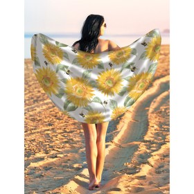 Парео и пляжный коврик «Подсолнух и шмель», d = 150 см