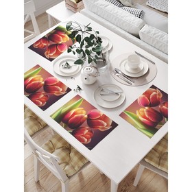 Комплект салфеток для сервировки стола «Букет тюльпанов», прямоугольные, размер 32х46 см, 4 шт