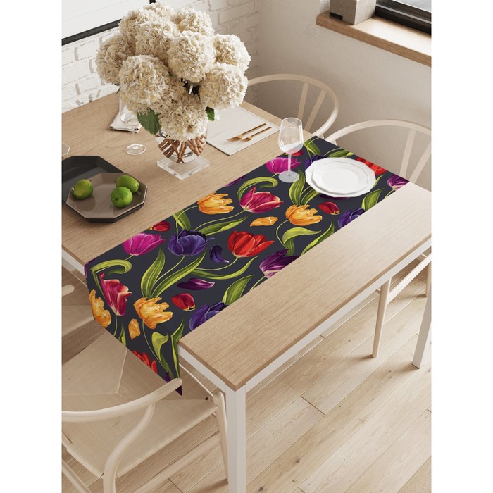 Дорожка на стол «Разноцветные тюльпаны», оксфорд, размер 40х145 см - Фото 1