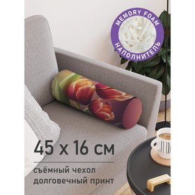 Подушка валик «Букет тюльпанов, декоративная, размер 16х45 см