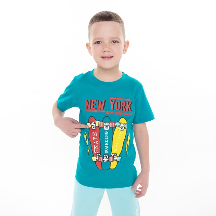 Футболка для мальчика, цвет зелёный/скейтборд, рост 122 см