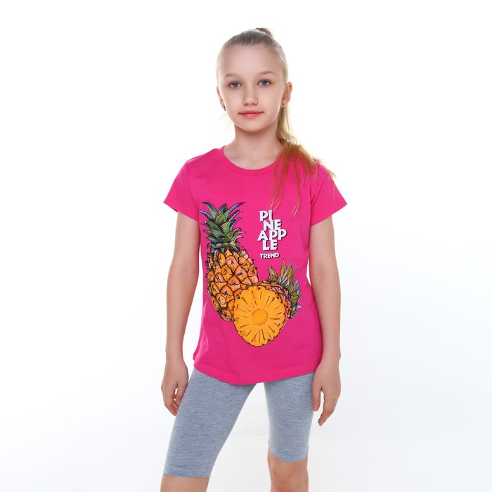 Футболка для девочки, цвет фиолетовый/ананас, рост 134 см