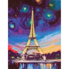 Роспись по холсту "Ночь в Париже" по номерам с красками по 3 мл + кисти + инструкция + крепеж - Фото 1