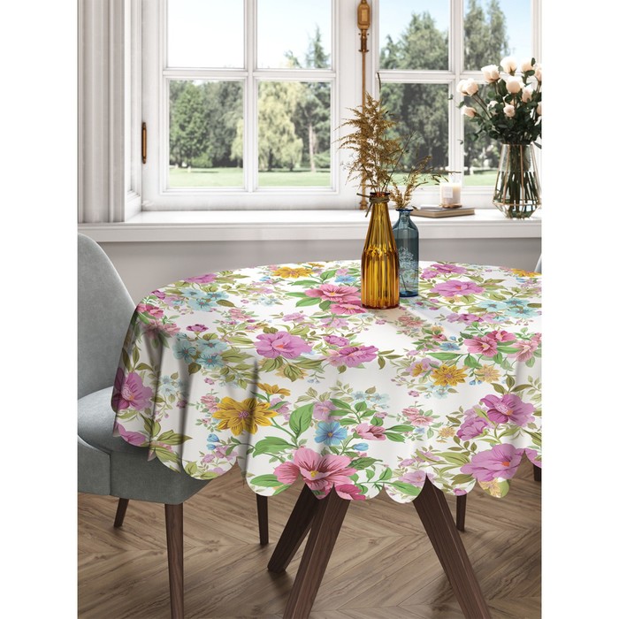Скатерть на стол «Море цветов», круглая, сатен, d = 150 см