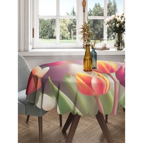 Скатерть на стол «Поле тюльпанов», круглая, сатен, d = 150 см