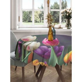 Скатерть на стол «Весенние тюльпаны», круглая, сатен, d = 150 см