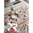 Комплект салфеток для сервировки стола «Снегири зимой», прямоугольные, закруглённые края, размер 30х46 см, 4 шт - Фото 2