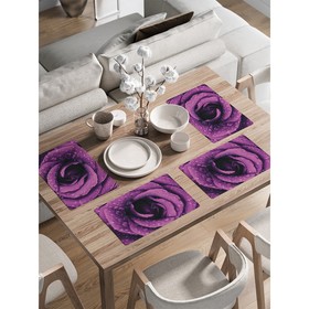 Комплект салфеток для сервировки стола «Роза в росе», прямоугольные, закруглённые края, размер 30х46 см, 4 шт